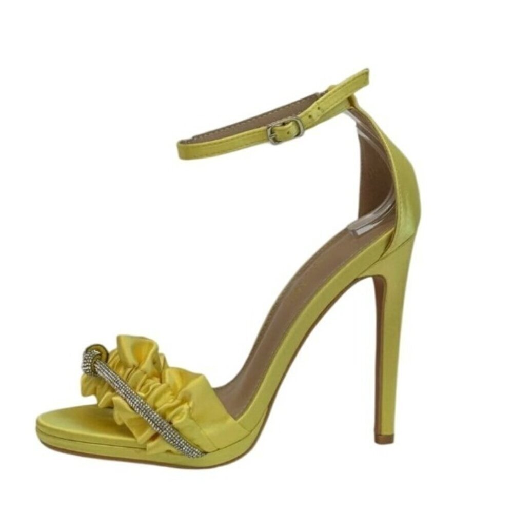 KATHY DIN / Chelsey-17 / Yellow Satin / Rhinestone / Ruffle / High Heeled Sandal - Picture 4 of 10